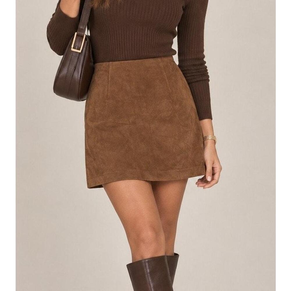 Abercrombie & Fitch Faux Suede Mini Skirt Size 0 Brown Fall Quiet Luxury Minimal